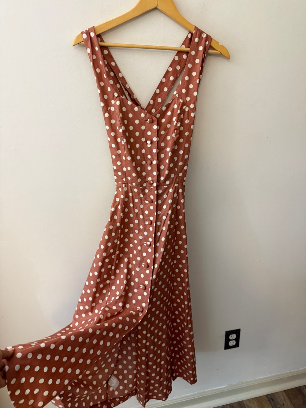 vintage Laura Ashley Rust Polka Dot Midi Dress - Picture 2 of 12